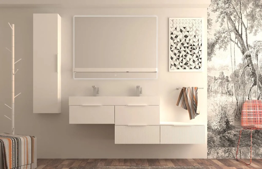 Mobile da bagno sospeso sotto lavabo L 120 x H 25 x P 44 cm bianco laccato opaco, 1 cassetto BADEN HAUS Modula