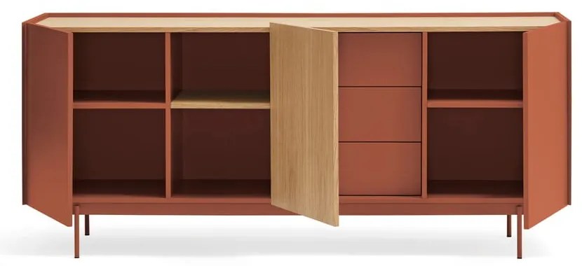 Cassettiera bassa in rovere decorato color mattone-naturale 180x78 cm Otto - Teulat