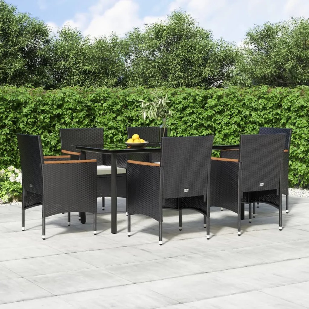 Set da pranzo da giardino 7 pz con cuscini nero