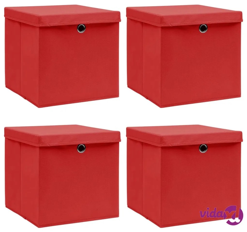 vidaXL Scatole Portaoggetti con Coperchi 4pz Rosse 32x32x32 cm Tessuto