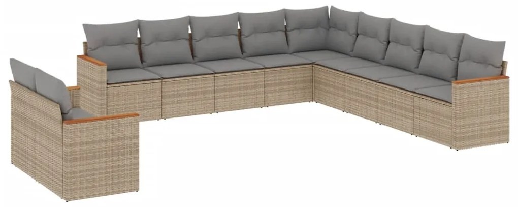 Set divani da giardino 11 pz con cuscini beige in polyrattan