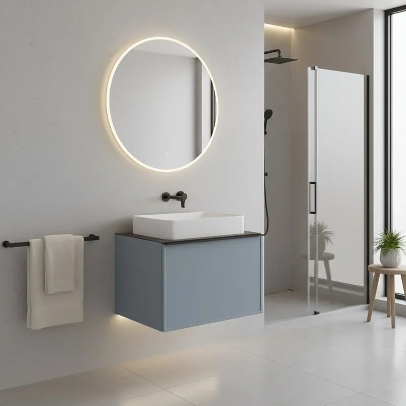 Mobile da bagno sospeso sotto lavabo Pixel frame 1 cassetto L 60 x H 40 x P 45.5 cm blu indaco e maniglia alluminio nero opaco