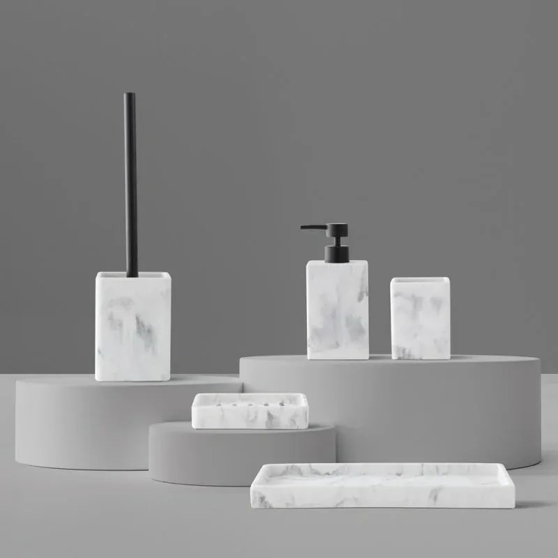 Set accessori bagno 2 pezzi in poliresina marmorizzata bianca Marmo