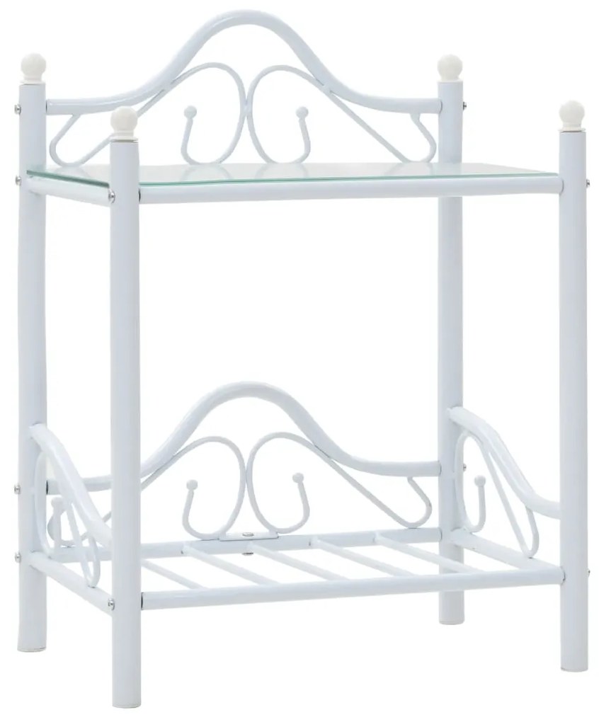 Comodini Set 2 pz Acciaio e Vetro Temperato 45x30,5x60cm Bianco