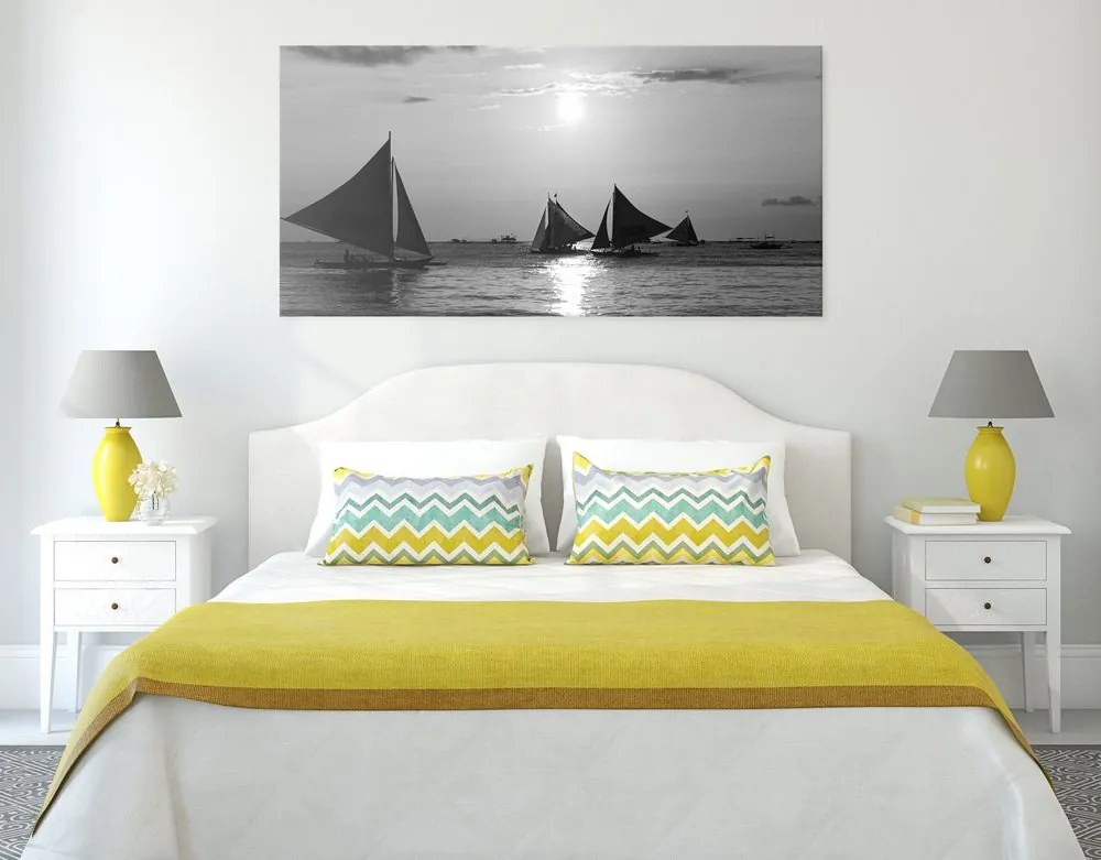 Quadro su tela – Splendido tramonto sul mare in bianco e nero