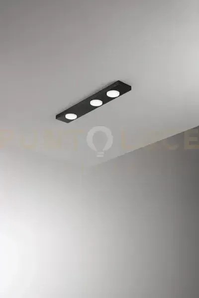 Plafoniera in metallo nero bottone 3 luci attacco gx53 60cm