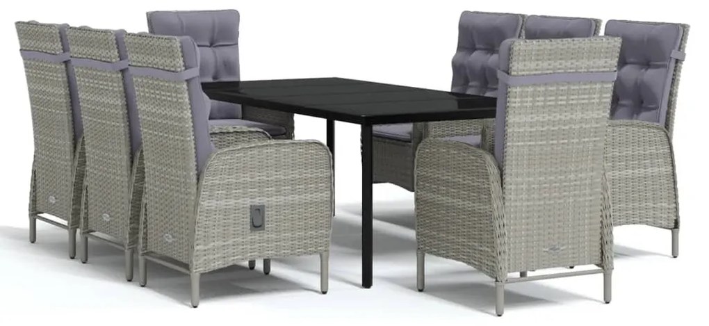Set da pranzo da giardino 9 pz con cuscini nero e grigio