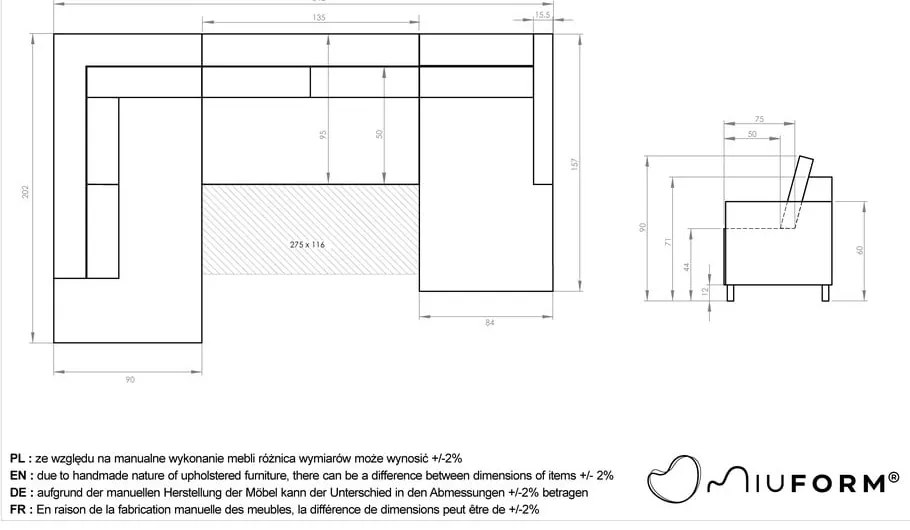 Divano letto beige a "U", angolo sinistro Scandic Lagom - Miuform