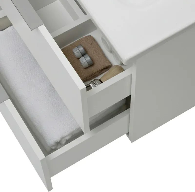 Mobile bagno sospeso 60cm bianco opaco con cassetti lavabo e specchio Elva