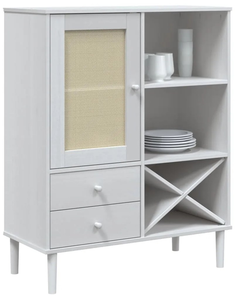 Credenza senja aspetto rattan bianco 90x40x112cm massello pino