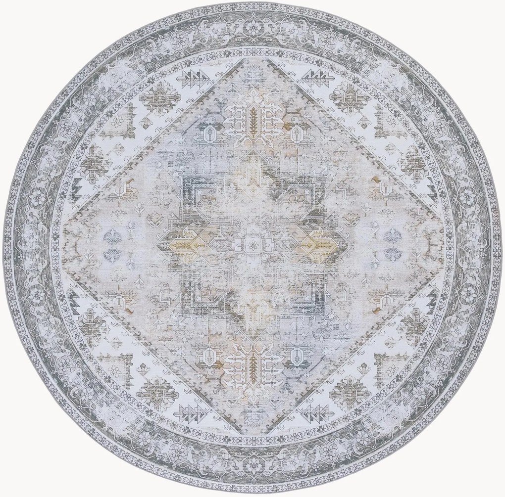 Tappeto rotondo a pelo basso lavabile tessuto a mano Kushim