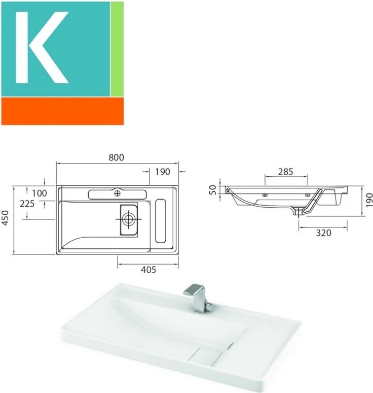 Lavabo sospeso moderno 80cm in ceramica Litos-TT88 - KAMALU