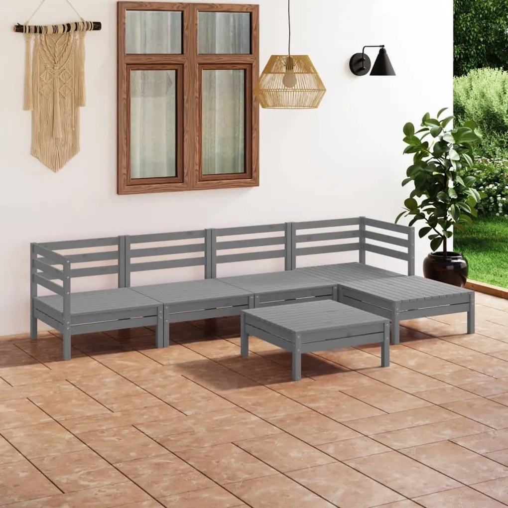 Set divani da giardino 6 pz in legno massello di pino grigio