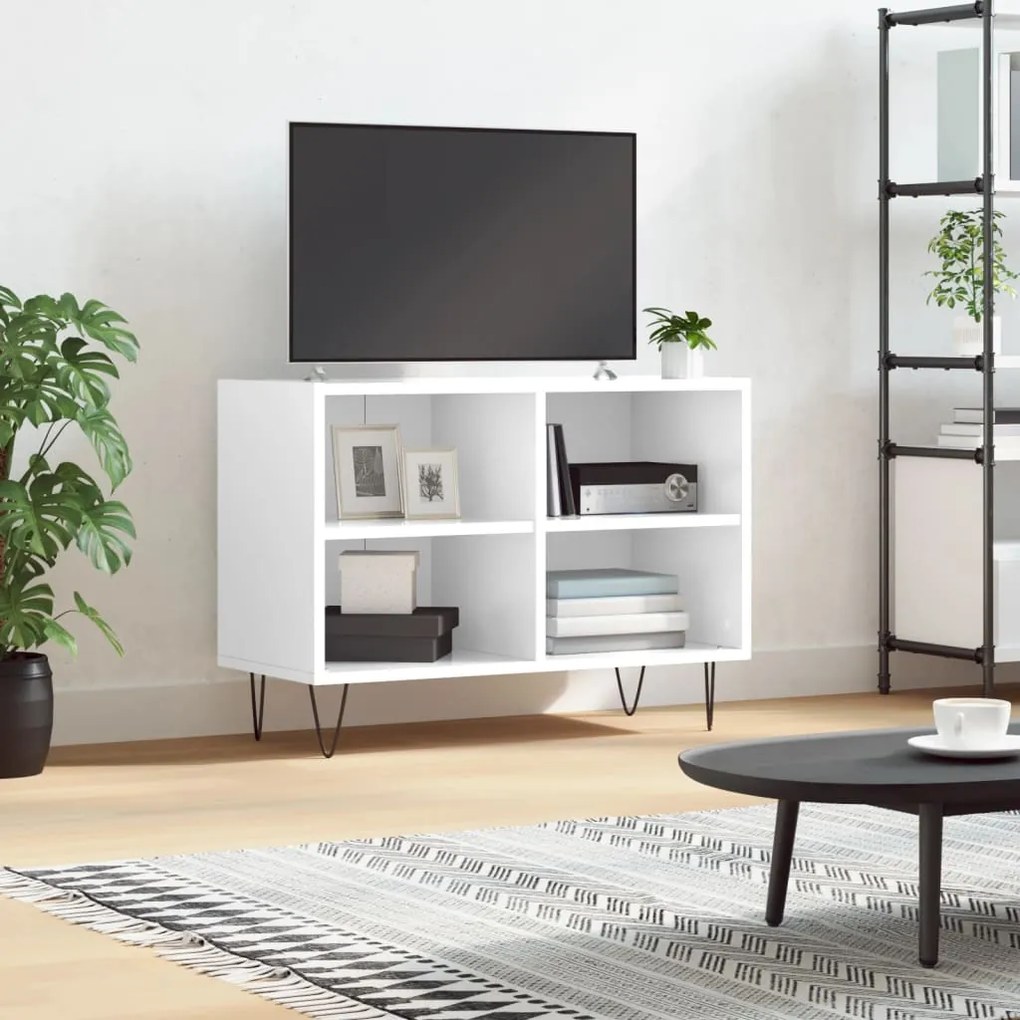 Mobile Porta Tv Bianco Lucido 69,5x30x50cm İn Legno Multistrato /