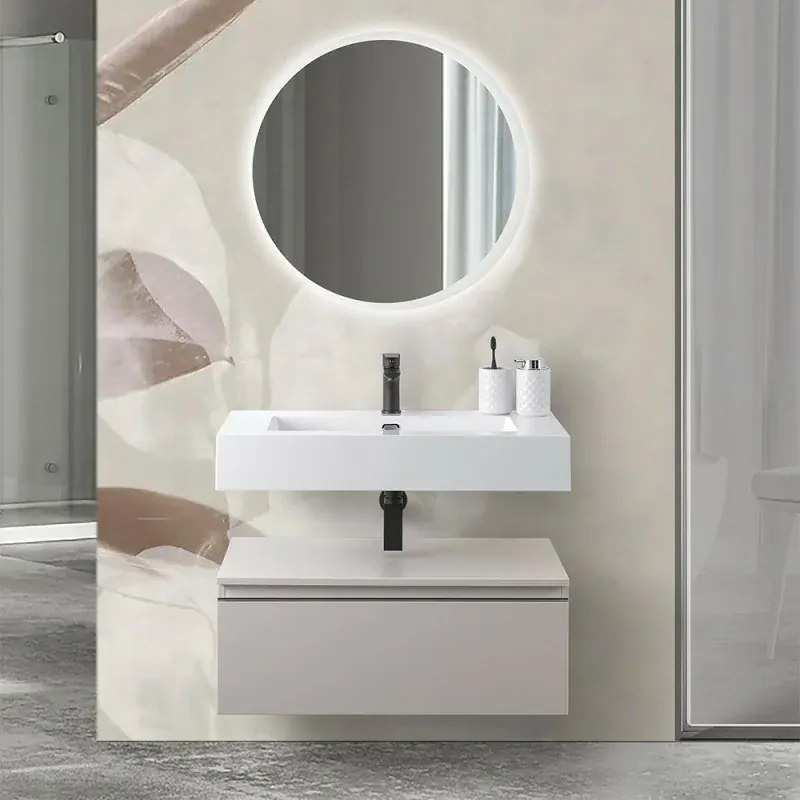 Mobile bagno 80 cm grigio perla lavabo sospeso e specchio LED Iside