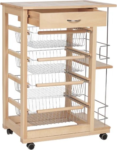 Carrello da cucina portafrutta con portabottiglie LANDHELL Naturale