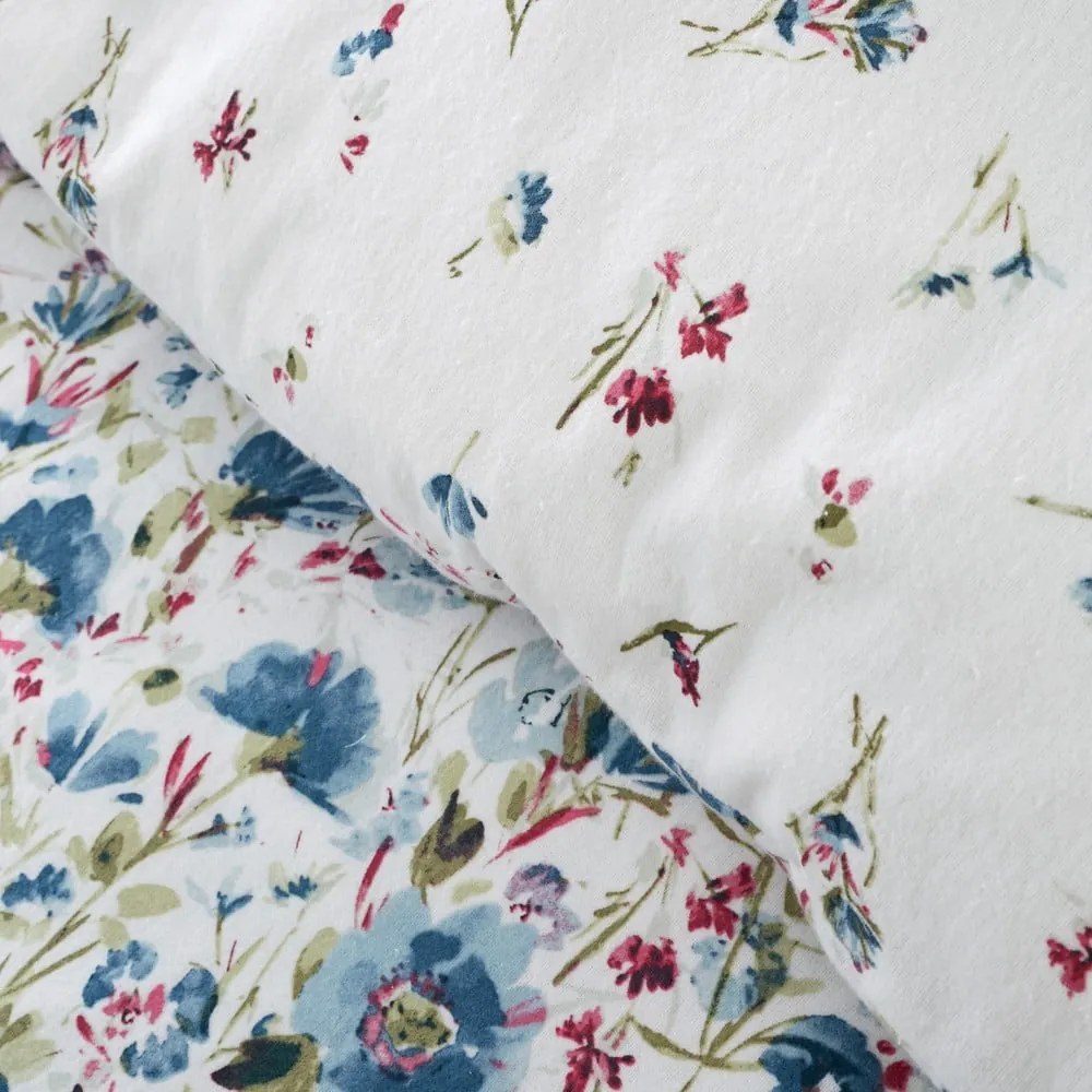 Biancheria da letto singola in flanella bianca e blu 135x200 cm Ophelia Floral - Bianca