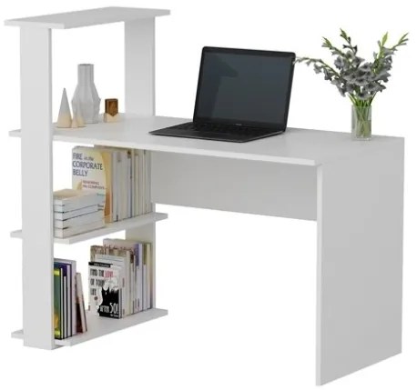 Scrivania Libreria Con Ripiani Laterali 60x120x112H Bianco Node