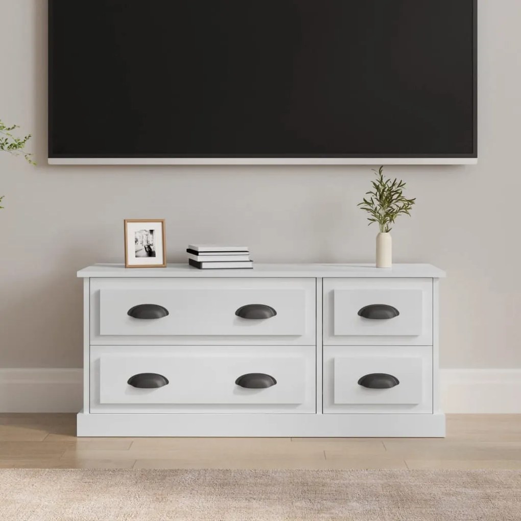 Mobile Porta Tv Bianco Lucido 100x35,5x45 Cm Legno Multistrato /