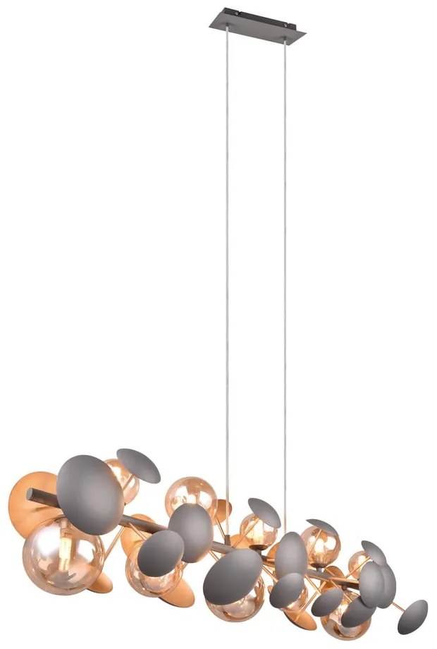 Lampada a sospensione con paralume in vetro grigio-oro Bubble - Trio Select