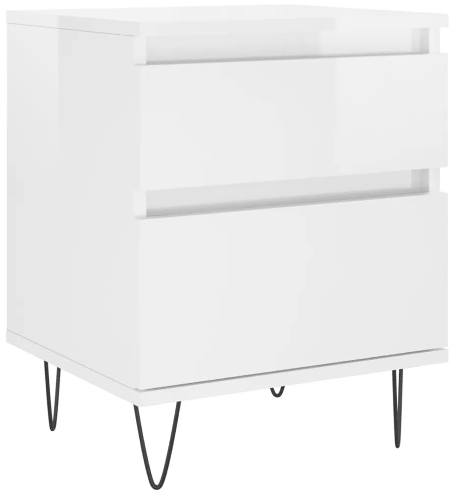 Comodini 2pz Bianco Lucido 40x35x50 cm in Legno Multistrato