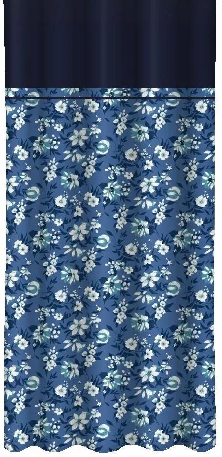 Tenda blu con fiori bianchi e blu e bordo blu scuro Larghezza: 160 cm | Lunghezza: 250 cm