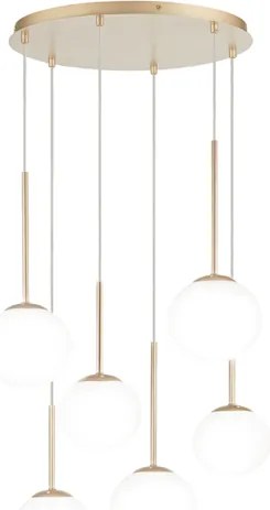 Lampada a sospensione JEWEL in metallo e vetro soffiato 55 cm 6 Luci verticale Oro