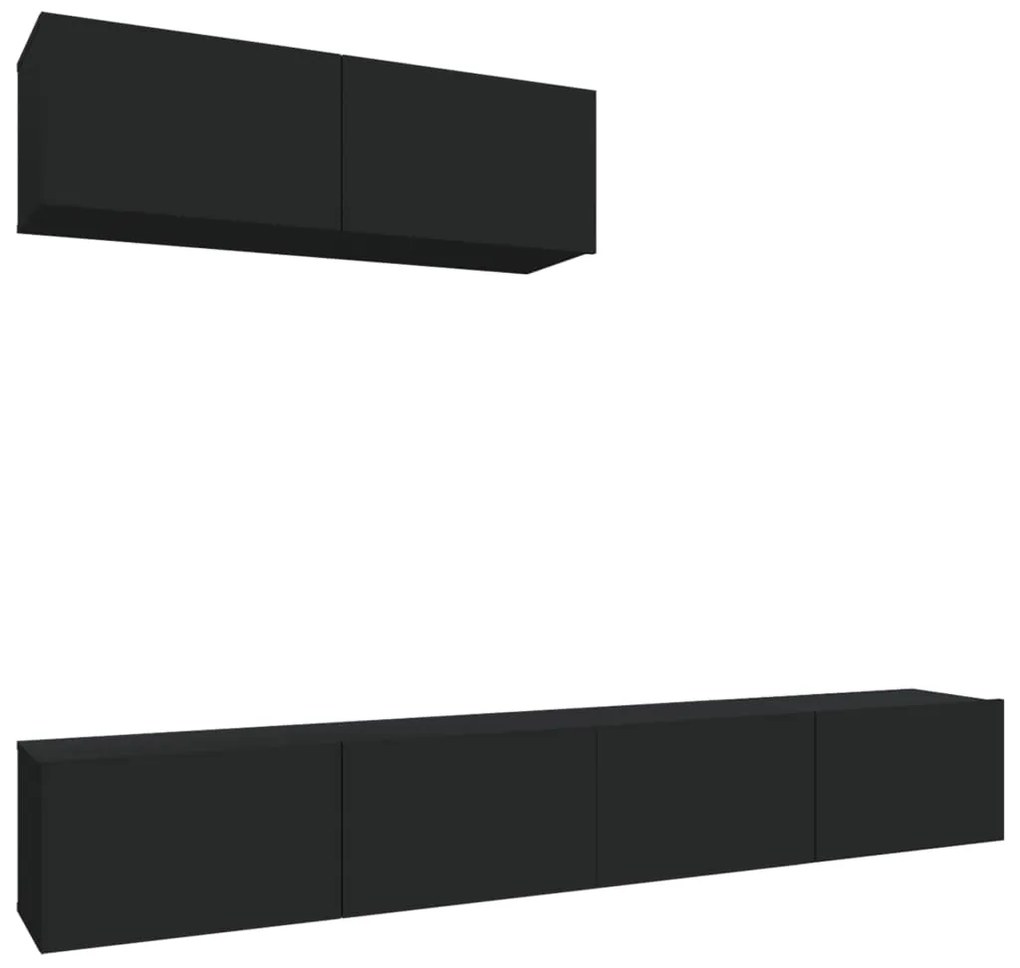 Set mobili porta tv 3 pz nero in legno multistrato