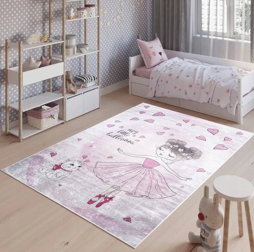 Tappeto rosa per bambini con ballerina Larghezza: 160 cm | Lunghezza: 230 cm