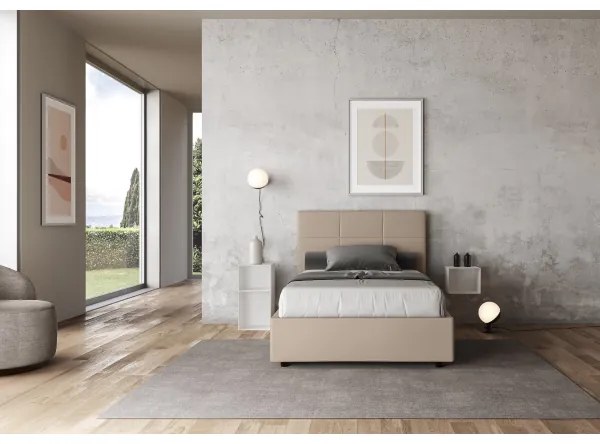Letto matrimoniale francese senza rete imbottito 140x210 similpelle tortora Mika