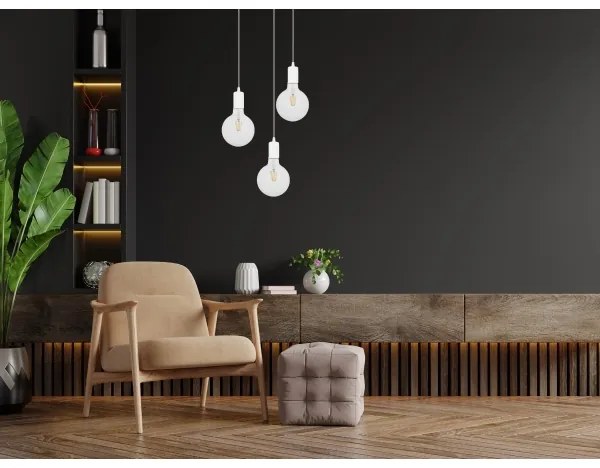 Lampadario a sospensione con filo MIROS 3xE27/60W/230V tondo bianco