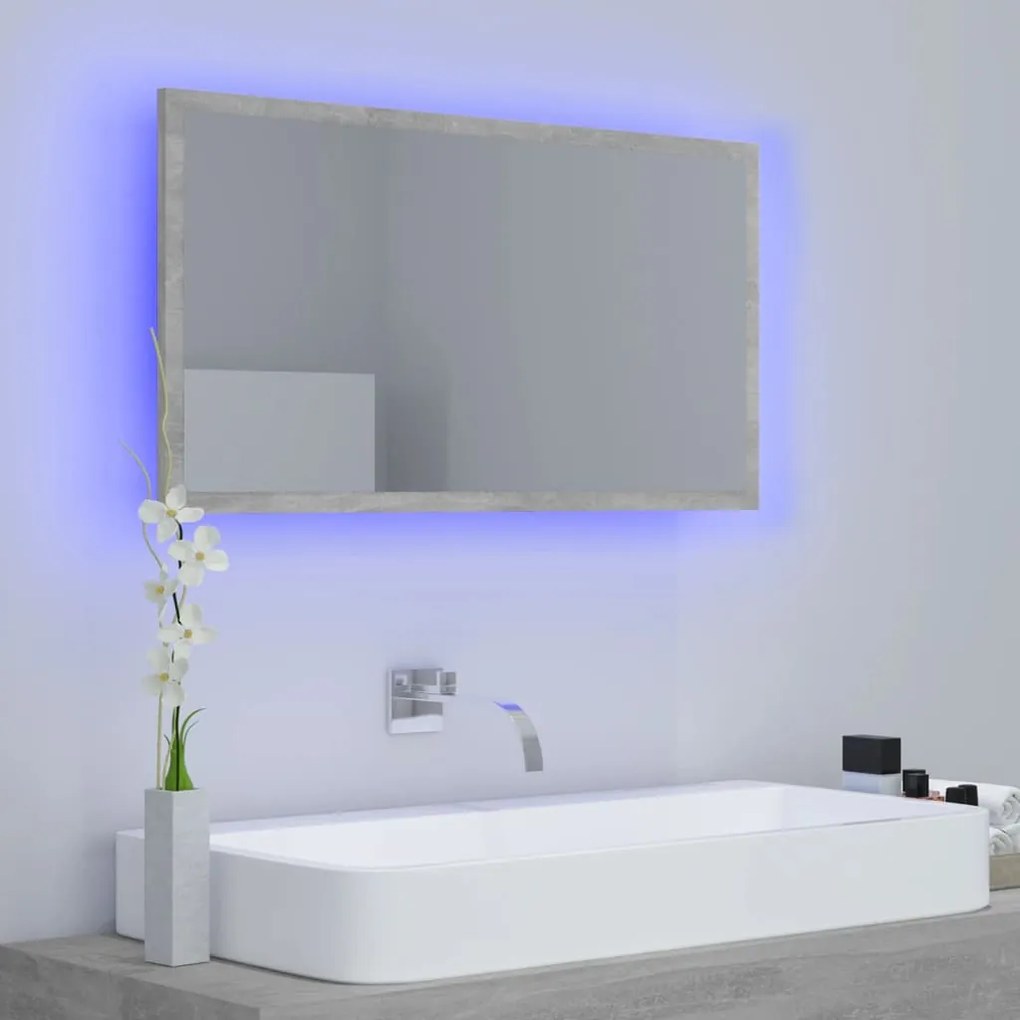 Specchio da bagno a led grigio 80x8,5x37 cm in acrilico