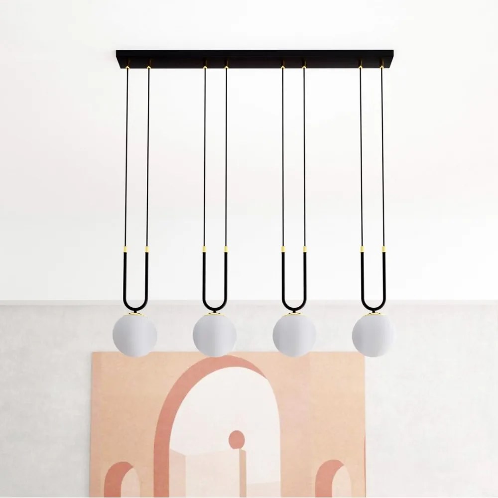 Lampadario a Sospensione in Acciaio e Vetro GLAM 4 Nero 4xE14 Colore del corpo Nero e Oro