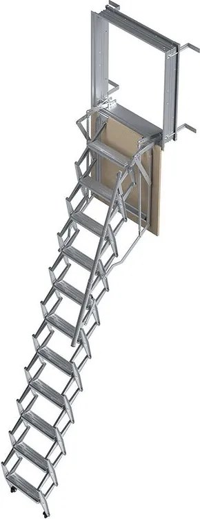 Scala retrattile in acciaio galvanizzato, foro 60x90 cm, H da 2.76 a 3.00 m, 11 gradini, con corrimano
