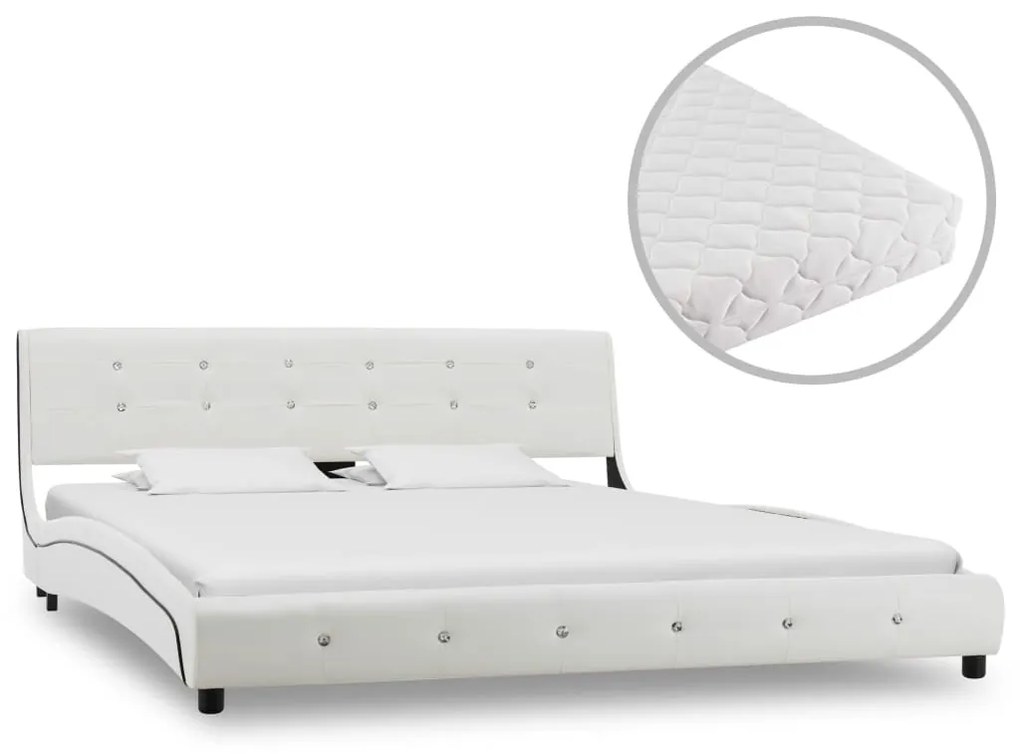 Letto Con Materasso Bianco İn Similpelle 160x200 Cm /