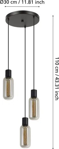 Eglo 901004 - Lampadario a sospensione con cavo MAIONE 3xE27/4W/230V nero/fumé