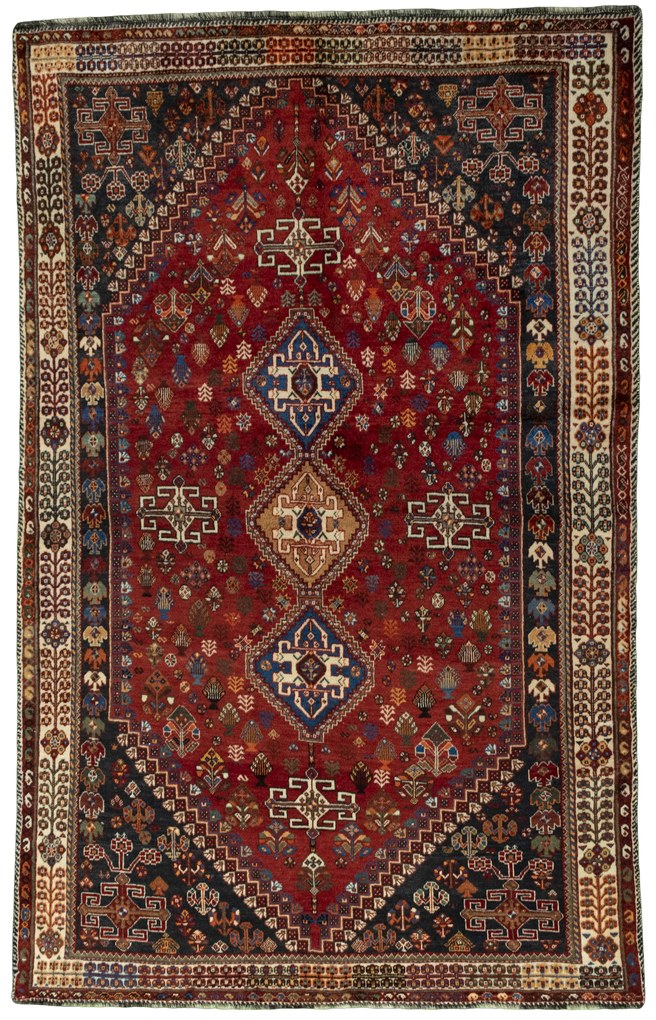 Shiraz Tappeto 160 x 250 Rosso (Iran) Annodato A Mano