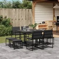 Set da Pranzo da Giardino 9 pz con Cuscini Nero in Textilene 3295083