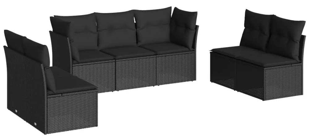 Set divani da giardino con cuscini 7pz nero polyrattan