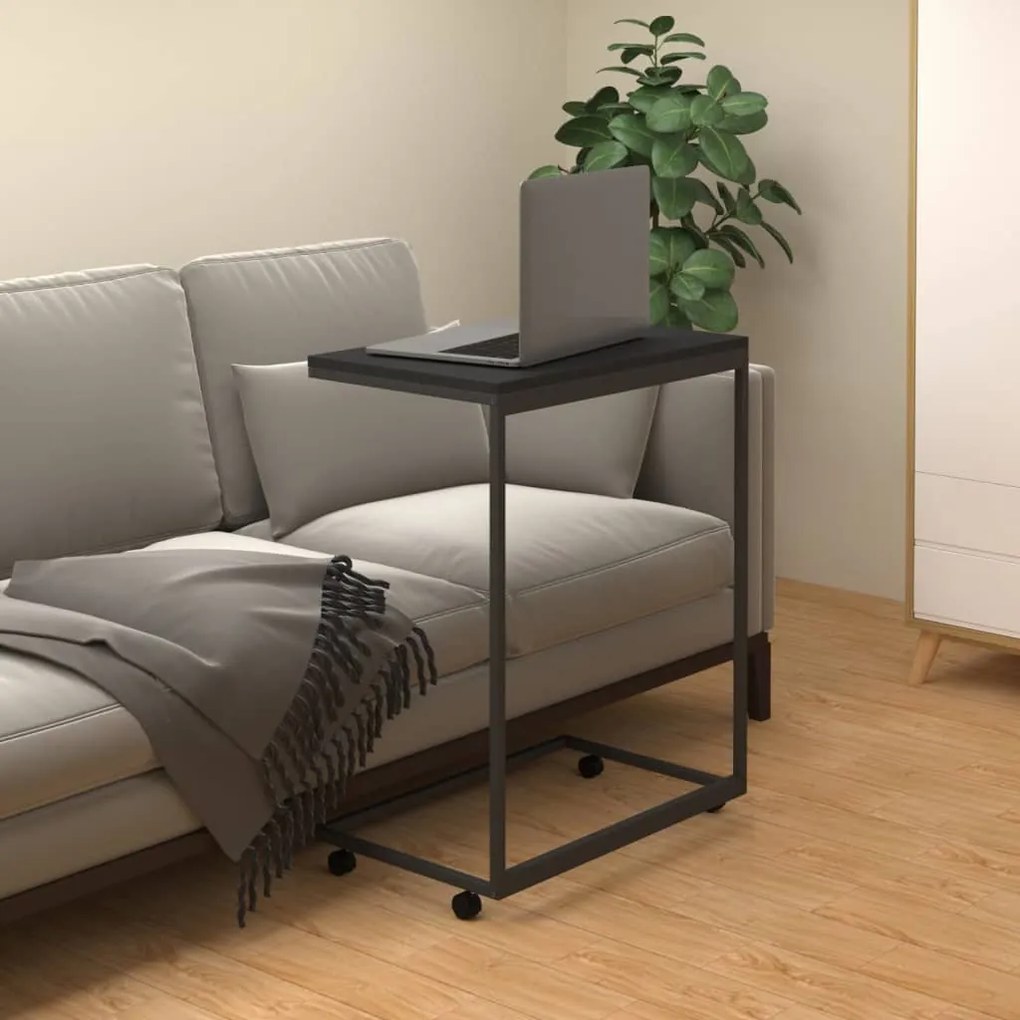 Tavolino Con Ruote Nero 55x35x70 Cm İn Legno Multistrato /