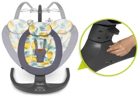 Lionelo - Dondolo musicale per bambini RALF 4xAA Grigio Cemento + telecomando