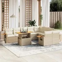 Set Divano da Giardino 10 pz con Cuscini Beige in Polyrattan 3273676