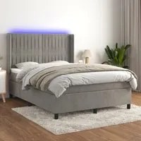 Letto a Molle Materasso e LED Grigio Chiaro 140x190 cm Vellutocod mxl 99454