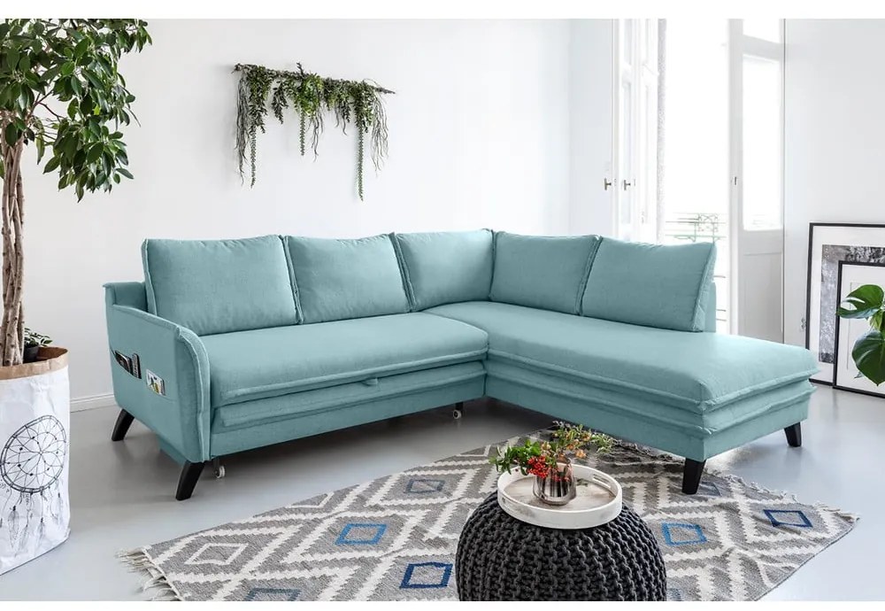 Divano letto angolare azzurro L, angolo destro Charming Charlie - Miuform