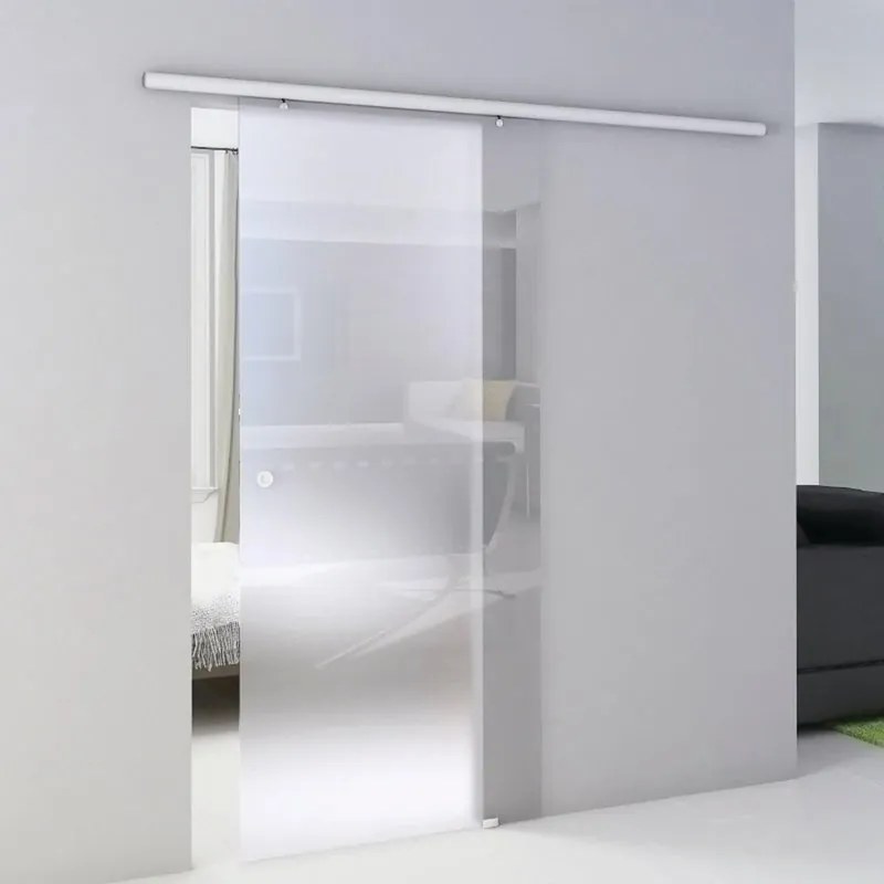 Porta scorrevole reversibile Satin Cristal in alluminio grigio, L 76 x H 215 cm, con binario Atena