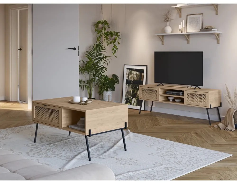 Tavolo TV in rovere colore naturale 140x51 cm Ecrin - Marckeric