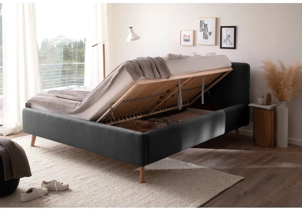 Letto matrimoniale imbottito color antracite con contenitore con rete inclusa 160x200 cm Mattis – Meise Möbel