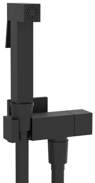 Idroscopino per wc e bidet nero opaco quadrato con supporto e flessibile 90 cm