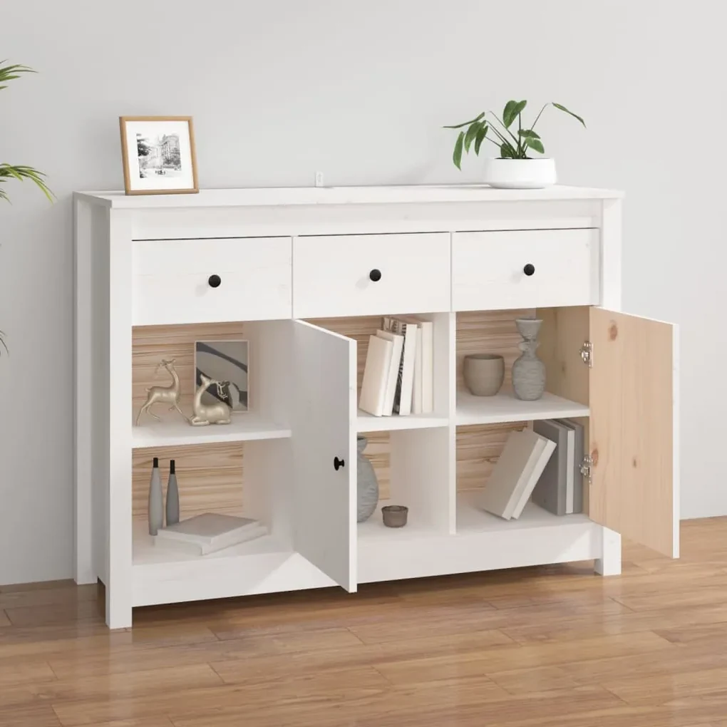 Credenza bianca 100x35x74 cm in legno massello di pino
