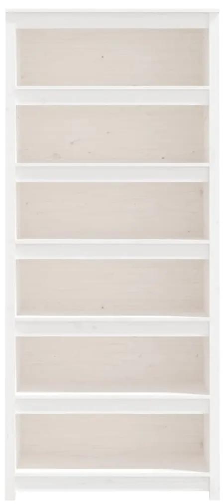 Libreria bianca 80x35x183 cm in legno massello di pino